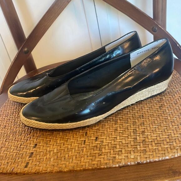 Ros Hommerson Envy black leather espadeille wedge heel 9 - Picture 12 of 13